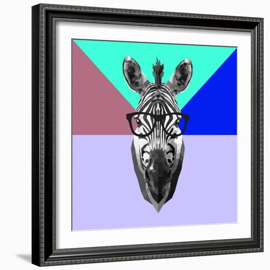 Party Zebra in Glasses-Lisa Kroll-Framed Art Print
