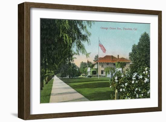 Pasadena, California - Scenic View Down Orange Grove Avenue-Lantern Press-Framed Art Print