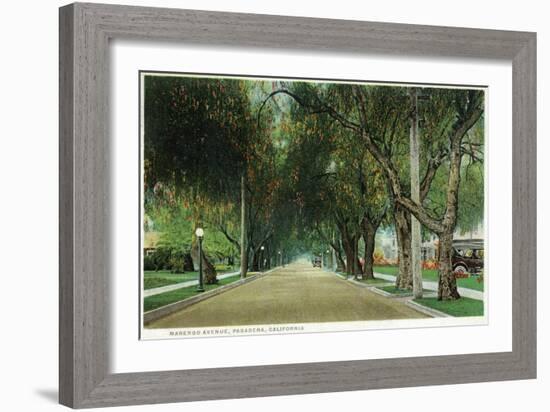 Pasadena, California - View Down Marengo Avenue-Lantern Press-Framed Art Print