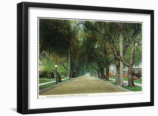 Pasadena, California - View Down Marengo Avenue-Lantern Press-Framed Art Print