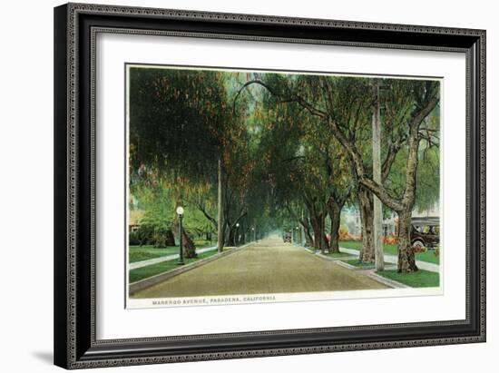 Pasadena, California - View Down Marengo Avenue-Lantern Press-Framed Art Print