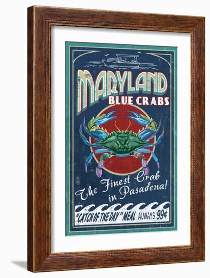 Pasadena, Maryland - Blue Crabs Vintage Sign-Lantern Press-Framed Art Print