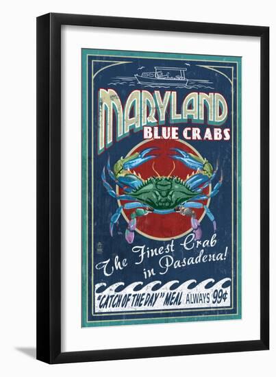 Pasadena, Maryland - Blue Crabs Vintage Sign-Lantern Press-Framed Art Print