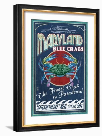 Pasadena, Maryland - Blue Crabs Vintage Sign-Lantern Press-Framed Art Print