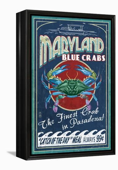 Pasadena, Maryland - Blue Crabs Vintage Sign-Lantern Press-Framed Stretched Canvas