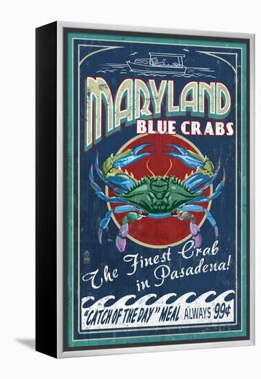 Pasadena, Maryland - Blue Crabs Vintage Sign-Lantern Press-Framed Stretched Canvas