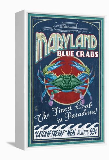 Pasadena, Maryland - Blue Crabs Vintage Sign-Lantern Press-Framed Stretched Canvas