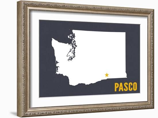 Pasco, Washington - Home State - White on Gray-Lantern Press-Framed Art Print