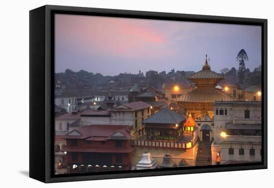 Pashupatinath Temple at Dusk, UNESCO World Heritage Site, Kathmandu, Nepal, Asia-Ian Trower-Framed Premier Image Canvas