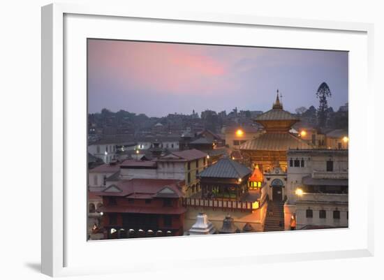 Pashupatinath Temple at Dusk, UNESCO World Heritage Site, Kathmandu, Nepal, Asia-Ian Trower-Framed Photographic Print