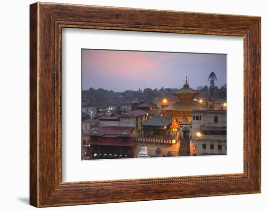 Pashupatinath Temple at Dusk, UNESCO World Heritage Site, Kathmandu, Nepal, Asia-Ian Trower-Framed Photographic Print