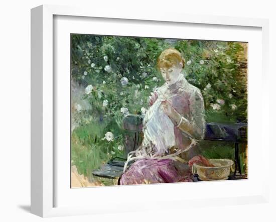 Pasie Sewing in Bougival's Garden, 1881-Berthe Morisot-Framed Giclee Print
