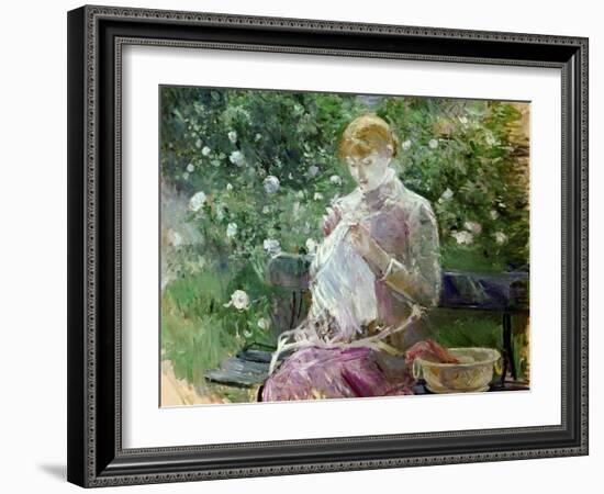 Pasie Sewing in Bougival's Garden, 1881-Berthe Morisot-Framed Giclee Print