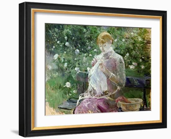 Pasie Sewing in Bougival's Garden, 1881-Berthe Morisot-Framed Giclee Print