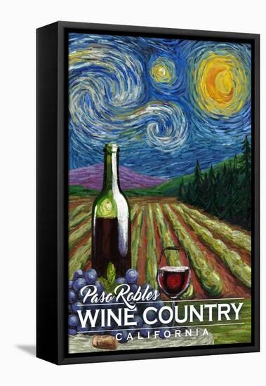 Paso Robles Wine Country, California - Vineyard - Starry Night - Lantern Press Artwork-Lantern Press-Framed Stretched Canvas