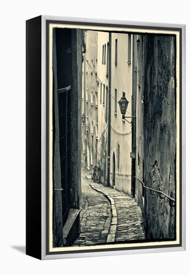Passau, Germany, Narrow Alleyway of Historic Village, Vintage Look-Sheila Haddad-Framed Premier Image Canvas