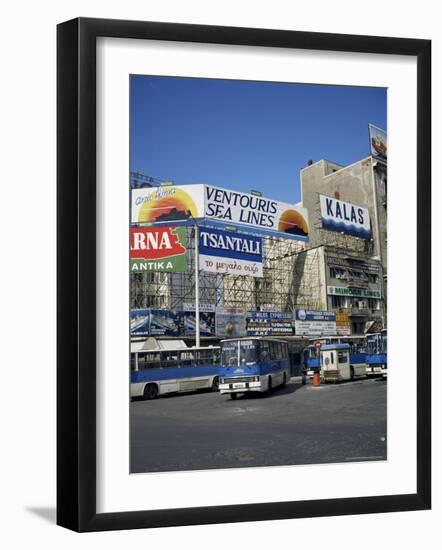 Passenger Ferry Company Signs and Buses, Piraeus Port, Greece-Christopher Rennie-Framed Photographic Print