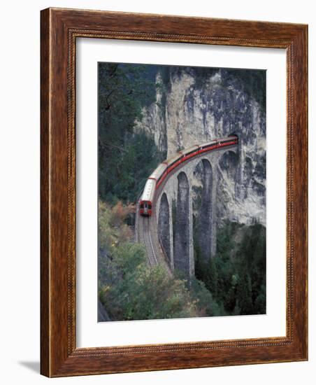 Passenger Train on Rock Bridge, Switzerland-Gavriel Jecan-Framed Photographic Print