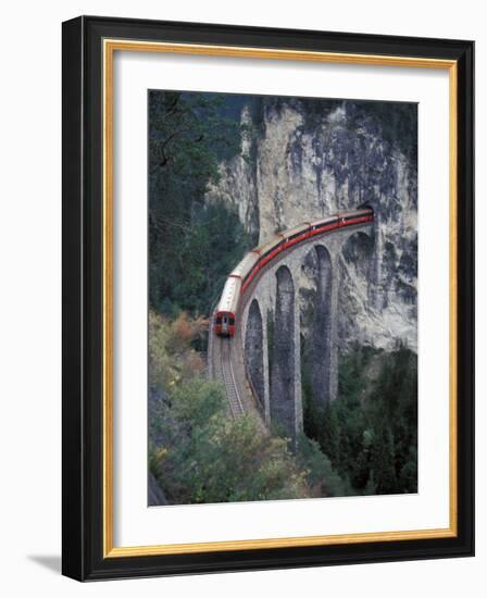 Passenger Train on Rock Bridge, Switzerland-Gavriel Jecan-Framed Photographic Print