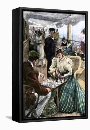 Passengers' Afternoon Recreation on the Deck of a P & O Steamship Circa 1900-null-Framed Premier Image Canvas