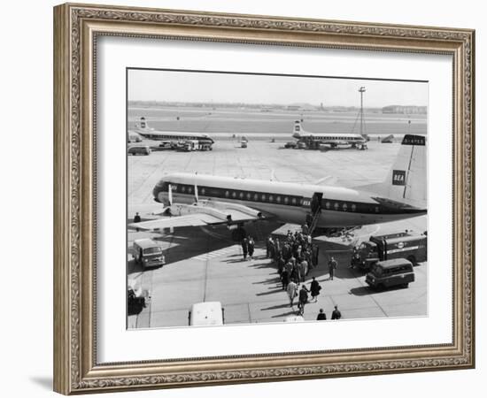 Passengers Boarding a Bea Vanguard Aeroplane Straight from the Runway-null-Framed Photographic Print