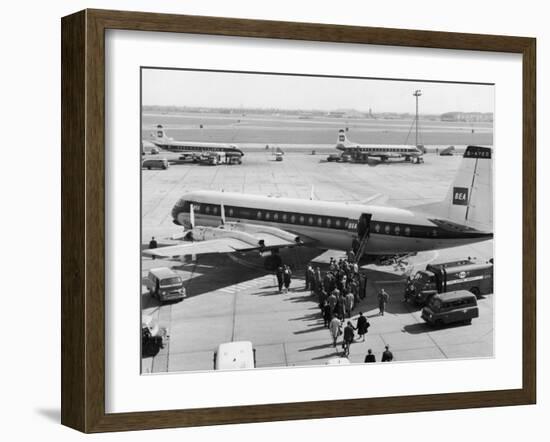 Passengers Boarding a Bea Vanguard Aeroplane Straight from the Runway-null-Framed Photographic Print