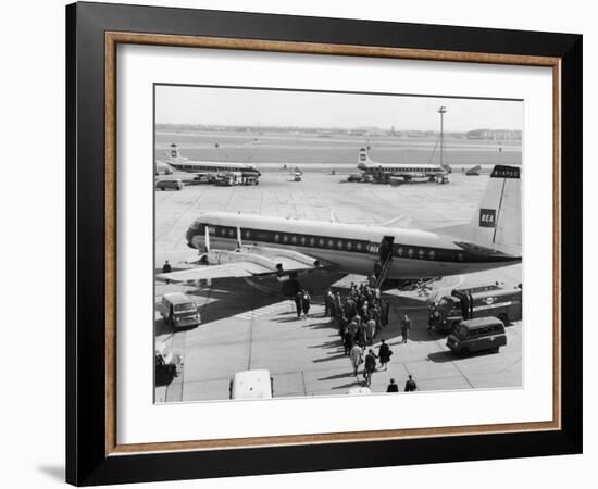 Passengers Boarding a Bea Vanguard Aeroplane Straight from the Runway-null-Framed Photographic Print