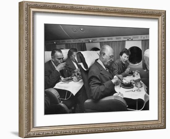 Passengers Eating Main Course of Presidential Special Steak Dinner-Peter Stackpole-Framed Photographic Print