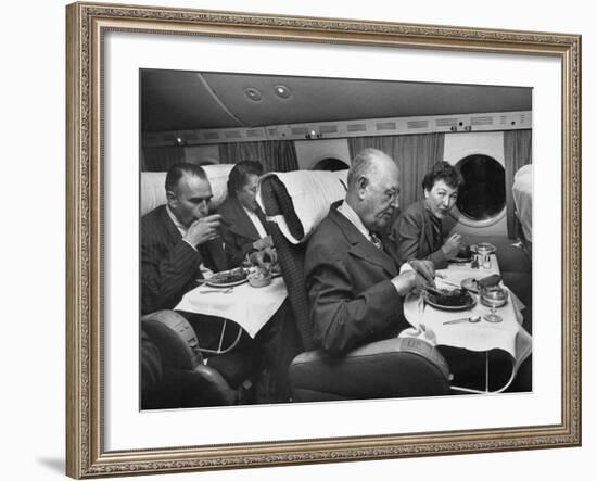 Passengers Eating Main Course of Presidential Special Steak Dinner-Peter Stackpole-Framed Photographic Print