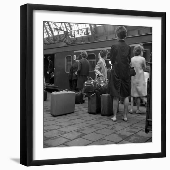 Passengers on a Platform at Centraal Station, Amsterdam, Netherlands, 1963-Michael Walters-Framed Photographic Print