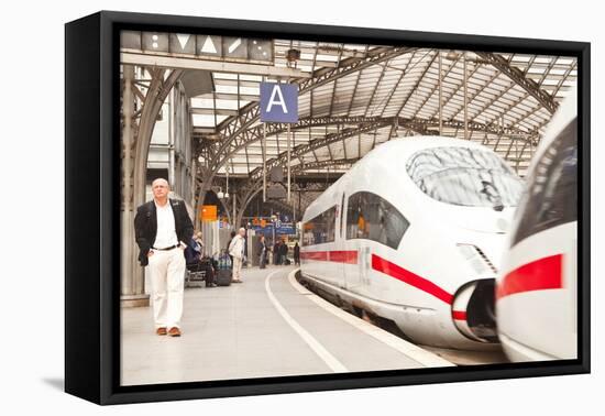 Passengers Waiting to Board a Highspeed Ice Train in Cologne Railway Station-Julian Elliott-Framed Premier Image Canvas