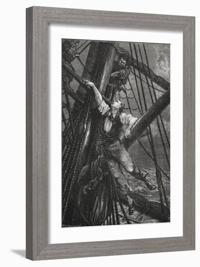 Passepartout Climbing the Mast Of a Ship. Illustration To the Novel-M.M. De Neuville-Framed Giclee Print