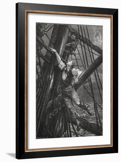 Passepartout Climbing the Mast Of a Ship. Illustration To the Novel-M.M. De Neuville-Framed Giclee Print