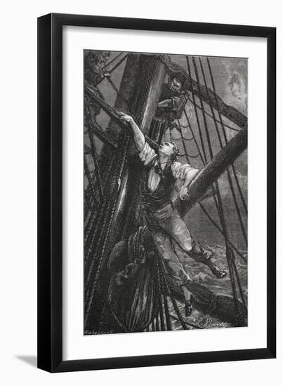 Passepartout Climbing the Mast Of a Ship. Illustration To the Novel-M.M. De Neuville-Framed Giclee Print