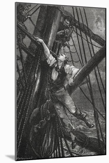 Passepartout Climbing the Mast Of a Ship. Illustration To the Novel-M.M. De Neuville-Mounted Giclee Print