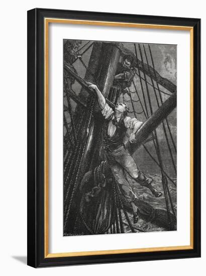 Passepartout Climbing the Mast Of a Ship. Illustration To the Novel-M.M. De Neuville-Framed Giclee Print