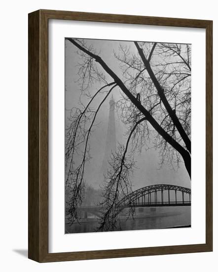Passerelle Debilly Bridge on a Foggy Winter Day with the Eiffel Tower in the Background-Ed Clark-Framed Photographic Print