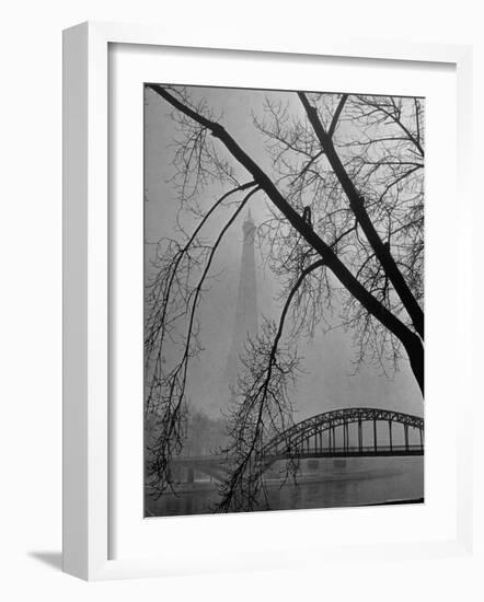 Passerelle Debilly Bridge on a Foggy Winter Day with the Eiffel Tower in the Background-Ed Clark-Framed Photographic Print