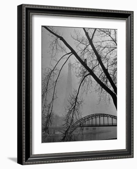 Passerelle Debilly Bridge on a Foggy Winter Day with the Eiffel Tower in the Background-Ed Clark-Framed Photographic Print