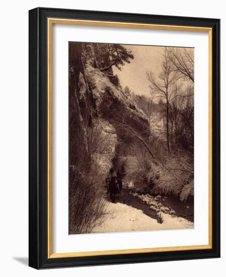 Passing the Cliff, Winter Scene. Apsaroke Indians Riding along a Cliff in the Snow on the Pryor Riv-Edward Sheriff Curtis-Framed Giclee Print
