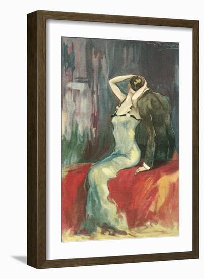 Passionate Embrace on Bed-null-Framed Art Print