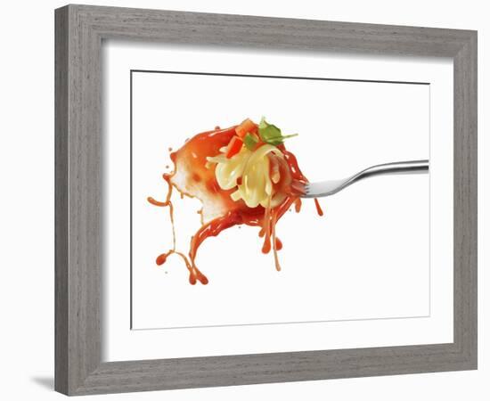 Pasta and Squirted Tomato Sauce on a Fork-Kröger & Gross-Framed Photographic Print
