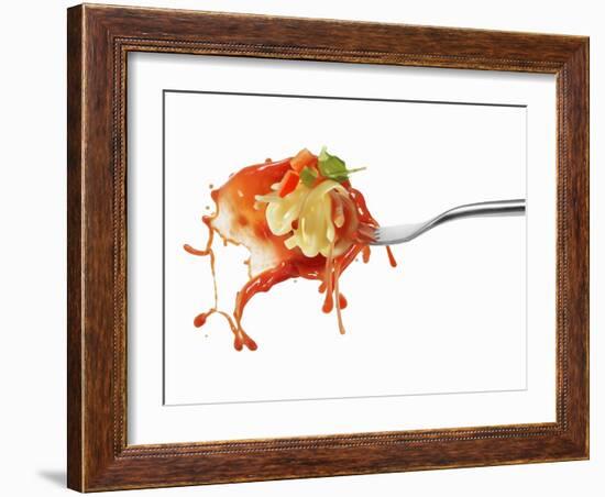 Pasta and Squirted Tomato Sauce on a Fork-Kröger & Gross-Framed Photographic Print