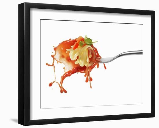 Pasta and Squirted Tomato Sauce on a Fork-Kröger & Gross-Framed Photographic Print