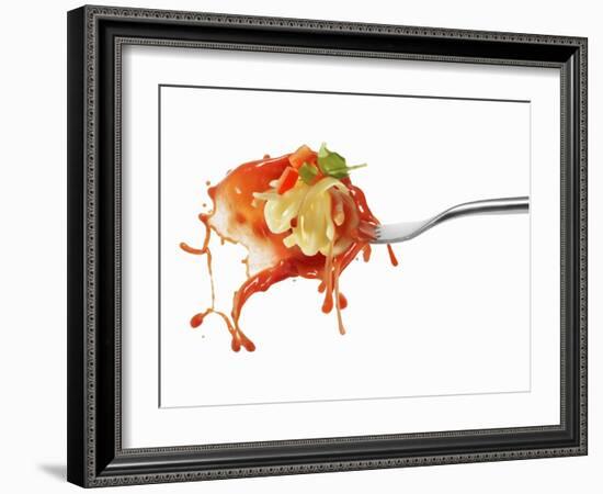 Pasta and Squirted Tomato Sauce on a Fork-Kröger & Gross-Framed Photographic Print