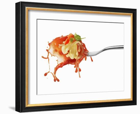 Pasta and Squirted Tomato Sauce on a Fork-Kröger & Gross-Framed Photographic Print