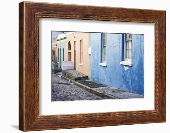 Pastel Colored Homes on Cobblestone Street in Bo-Kaap Residential District-Kimberly Walker-Framed Photographic Print