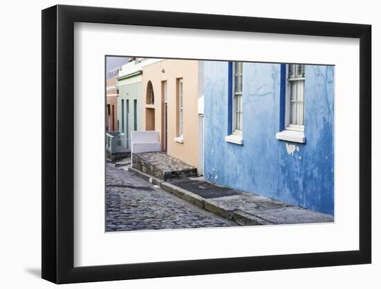 Pastel Colored Homes on Cobblestone Street in Bo-Kaap Residential District-Kimberly Walker-Framed Photographic Print