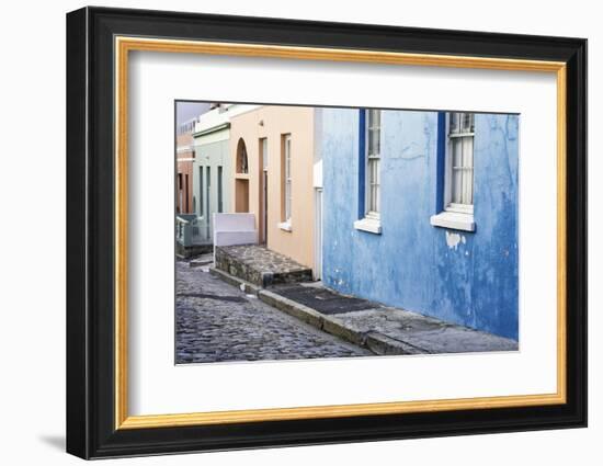 Pastel Colored Homes on Cobblestone Street in Bo-Kaap Residential District-Kimberly Walker-Framed Photographic Print