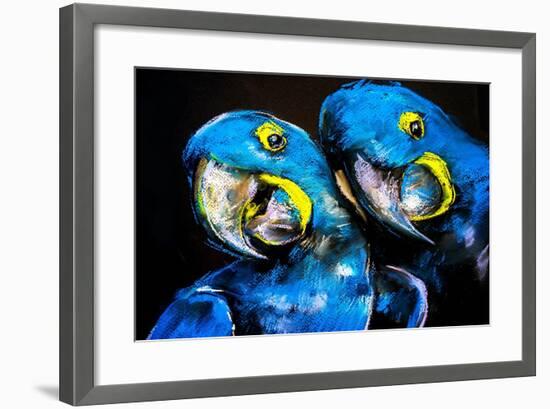 Pastel Painting of a Blue Parrots on a Cardboard. Modern Art-Ivailo Nikolov-Framed Art Print